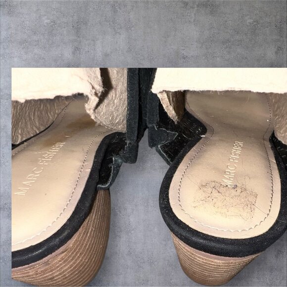 Marc Fisher Ripley Perforated Black Leather Mules With Stacked Heel Size 8M - Picture 11 of 16